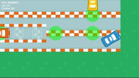 A top-down racer with laps, position and a timer.