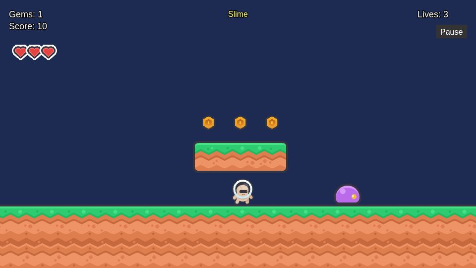 Slime Hopper 4: a platformer with gems and a slime enemy.